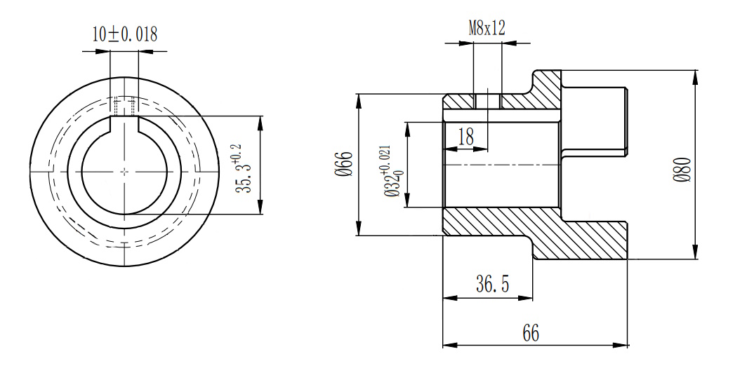 Полумуфта GE 38-45 A с готовым отверстием d32 шпон паз 10х3,3мм+винт М8 СТАЛЬ, EMT | ЕМТ