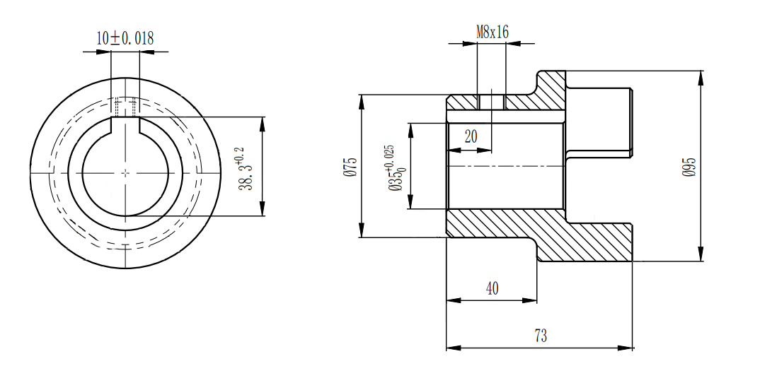 Полумуфта GE 42-55 A с готовым отверстием d35 шпон паз 10х3,3мм+винт М8 СТАЛЬ, EMT | ЕМТ