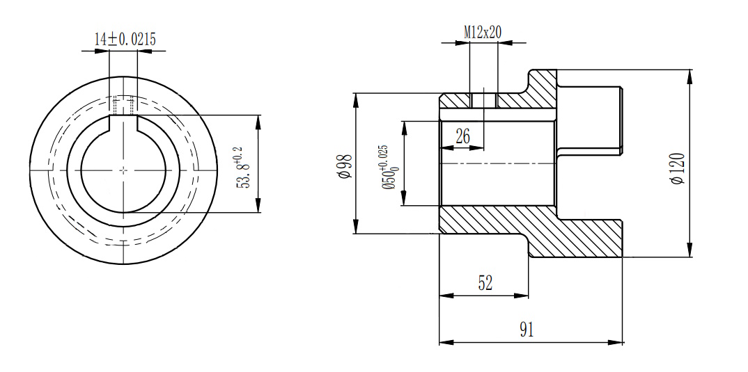 Полумуфта GE 55-70 A с готовым отверстием d50 шпон паз 14х3,8мм+винт М12 СТАЛЬ, EMT | ЕМТ