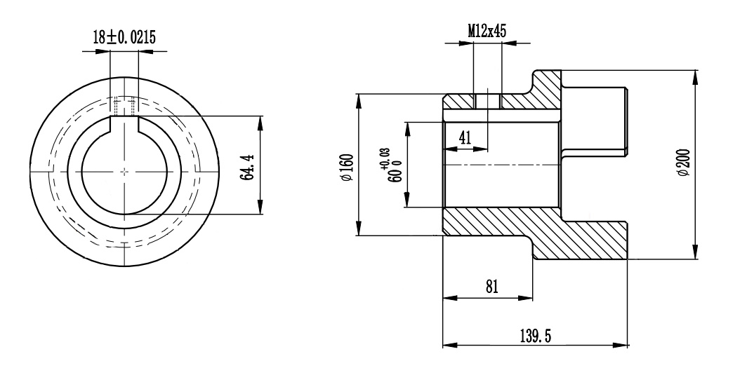 Полумуфта GE 90-100 A с готовым отверстием d60 шпон паз 18х4,4мм+винт М12 СТАЛЬ, EMT | ЕМТ