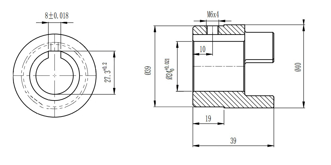 Полумуфта GE 19-24 B с готовым отверстием d24 шпон паз 8х3,3мм+винт М6 СТАЛЬ, EMT | ЕМТ