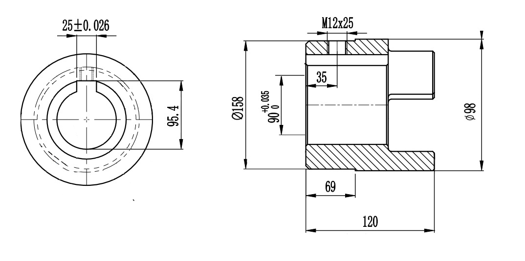 Полумуфта GE 75-90 B с готовым отверстием d90 шпон паз 25х5,4мм+винт М12 СТАЛЬ, EMT | ЕМТ