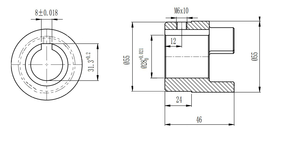 Полумуфта GE 24-32 B с готовым отверстием d28 шпон паз 8х3,3мм+винт М6 СТАЛЬ, EMT | ЕМТ