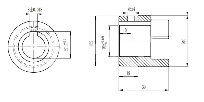 Полумуфта GE 19-24 B с готовым отверстием d24 шпон паз 8х3,3мм+винт М6 СТАЛЬ, EMT | ЕМТ