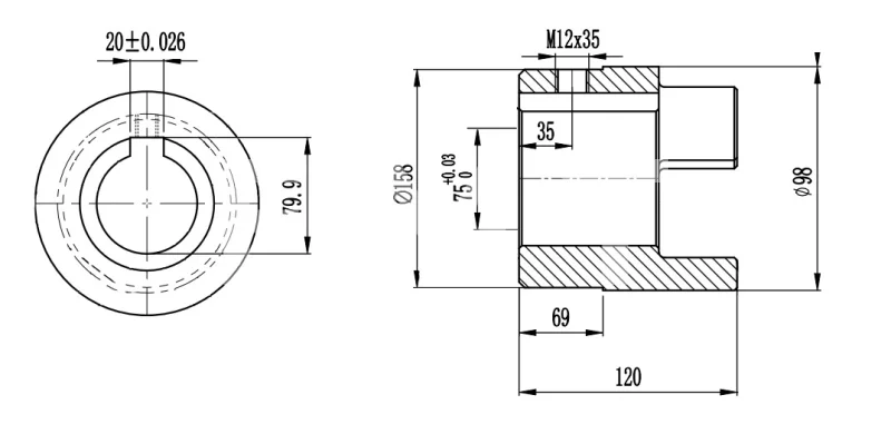 Полумуфта GE 75-90 B с готовым отверстием d75 шпон паз 20х4,9мм+винт М12 СТАЛЬ, EMT | ЕМТ