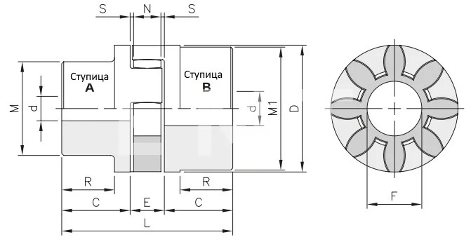 Полумуфта под расточку GEB 19-24 A dmax=19 мм (SGMA019), EMT | ЕМТ