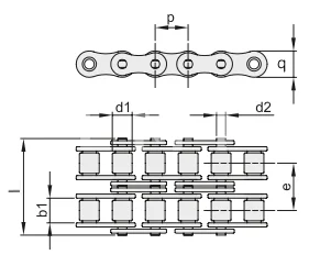 Цепь роликовая двухрядная 20B-2, EMT | ЕМТ
