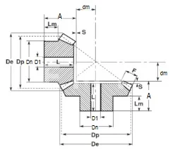 Коническая пара прямозубая (A) C32A221, передат. число=1:1, M=5, Z=22/22, EMT | ЕМТ
