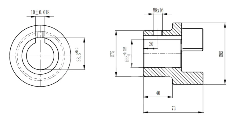 Полумуфта GE 42-55 A с готовым отверстием d35 шпон паз 10х3,3мм+винт М8 СТАЛЬ, EMT | ЕМТ