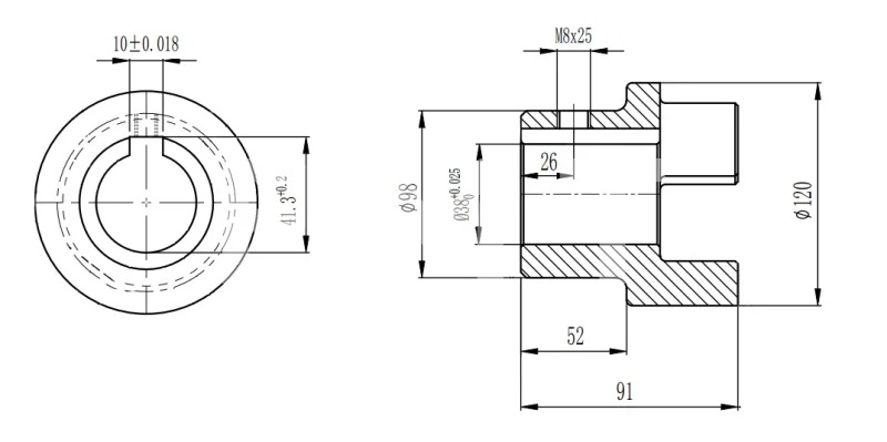 Полумуфта GE 55-70 A с готовым отверстием d38 шпон паз 10х3,3мм+винт М8 СТАЛЬ, EMT | ЕМТ